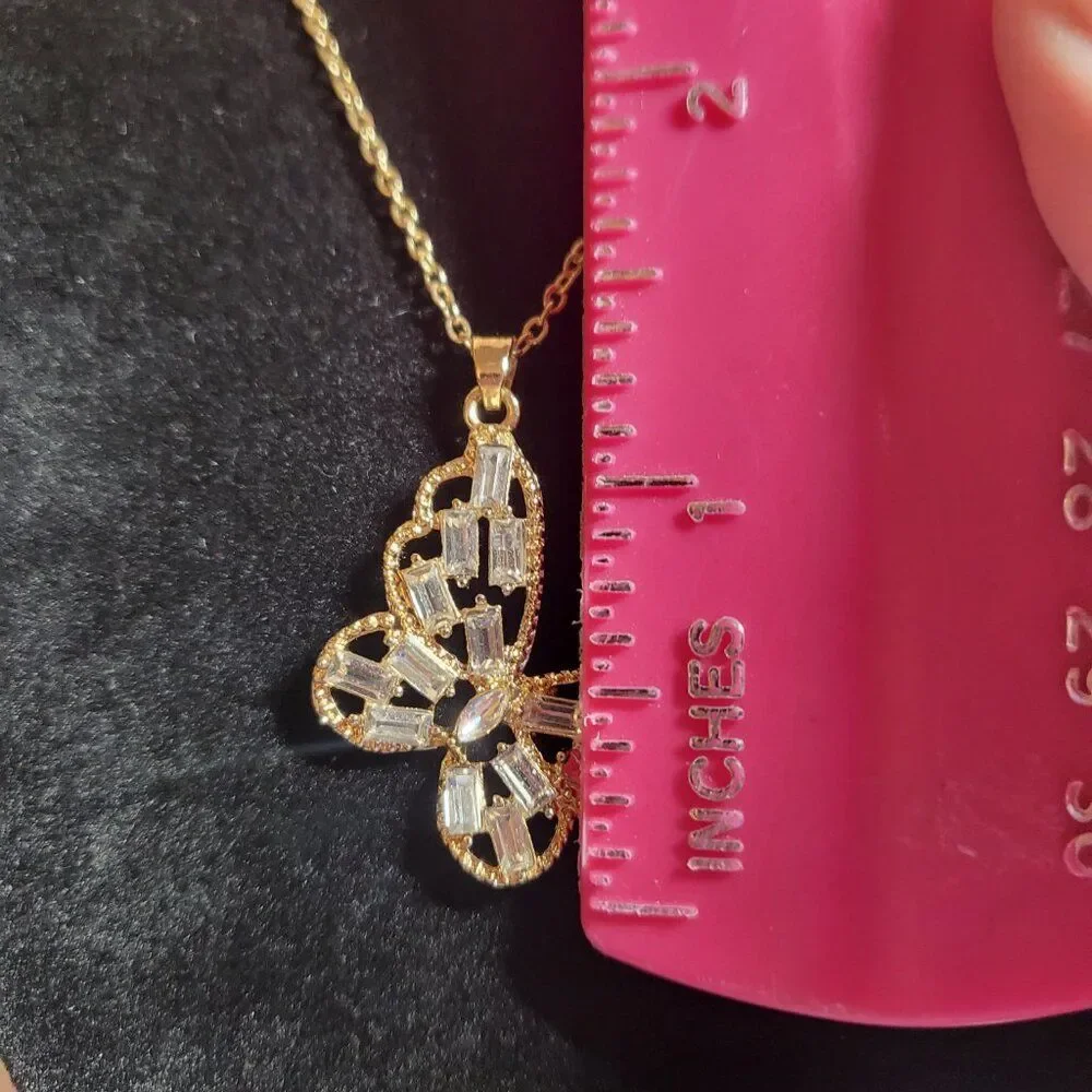 CZ Gold-tone Butterfly Pendant Necklace